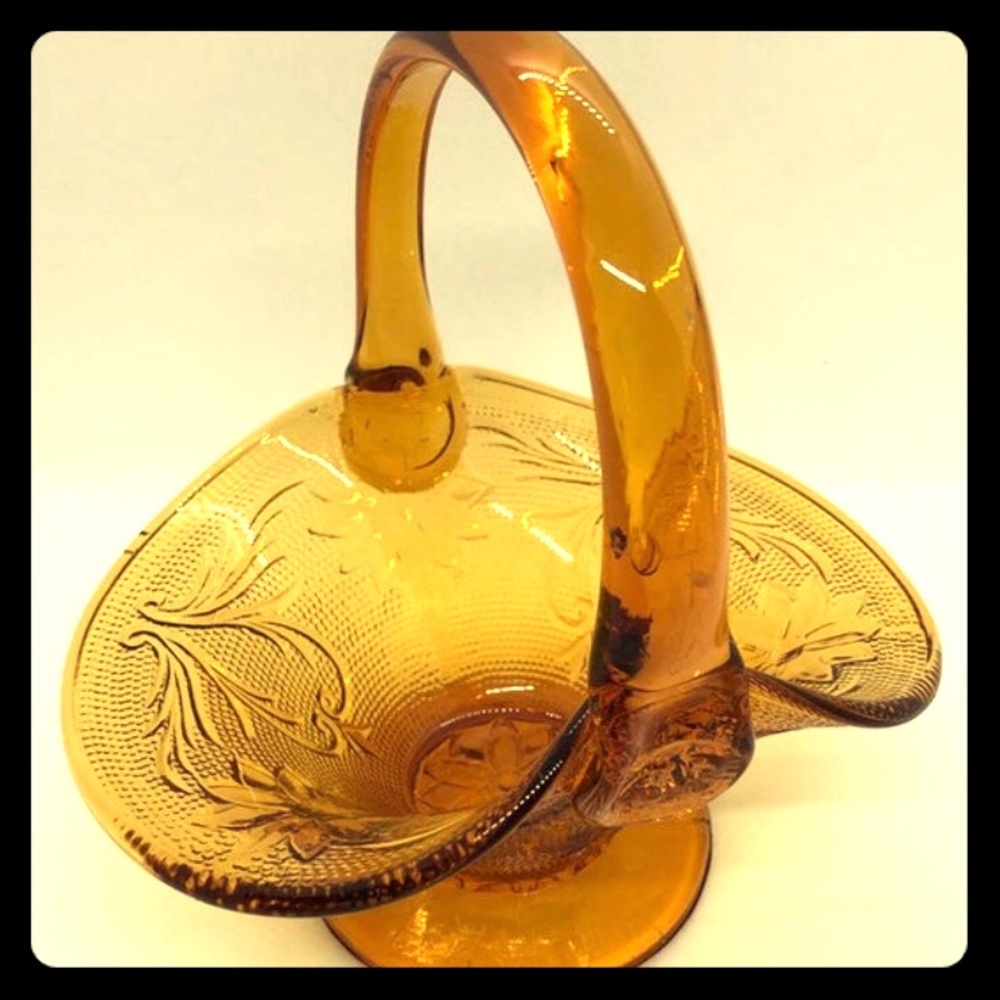 Vintage Pressed Glass Basket- Amber Color